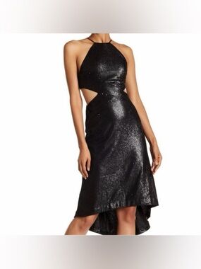 NWOT Halston Heritage Black Cutout Halter Evening Sequin Dress 2